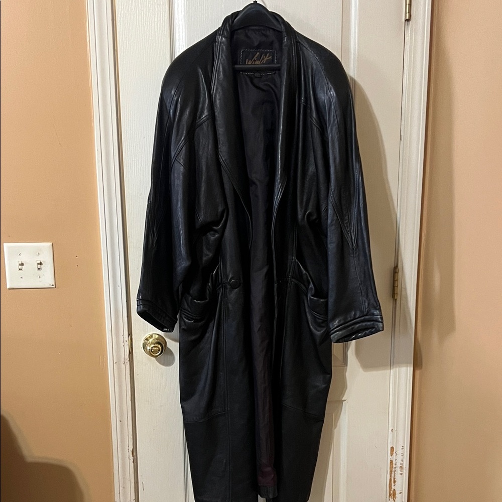 Vintage Black Leather Long Coat - Winlet Special Edition
